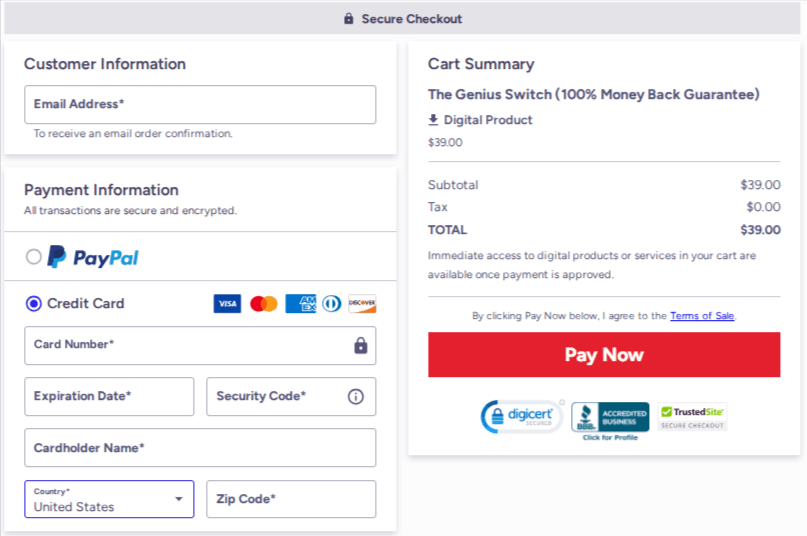 The Genius Switch  checkout page 